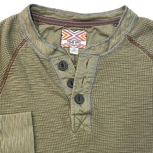 True Grit Bowery Henley Waffle Knit Button Shirt Men Long Sleeve Olive Green XL